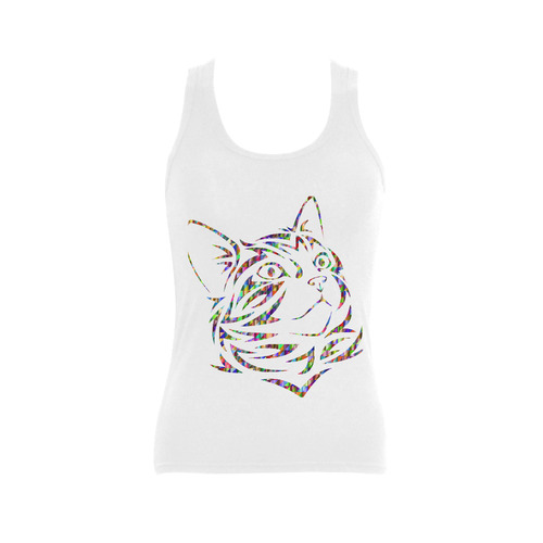 Abstract Triangle Cat White Women's Shoulder-Free Tank Top (Model T35)