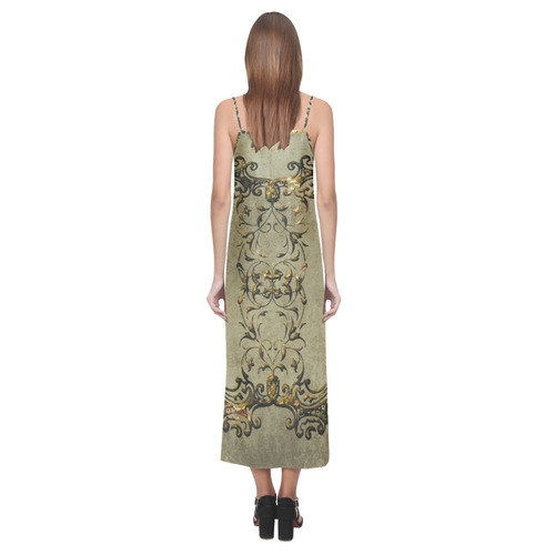 Beautiful decorative vintage design V-Neck Open Fork Long Dress(Model D18)