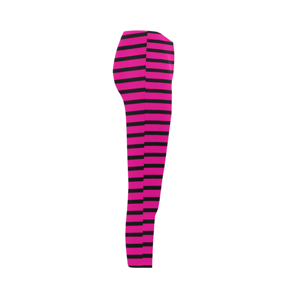 Narrow Black Flat Stripes Pattern Capri Legging (Model L02)