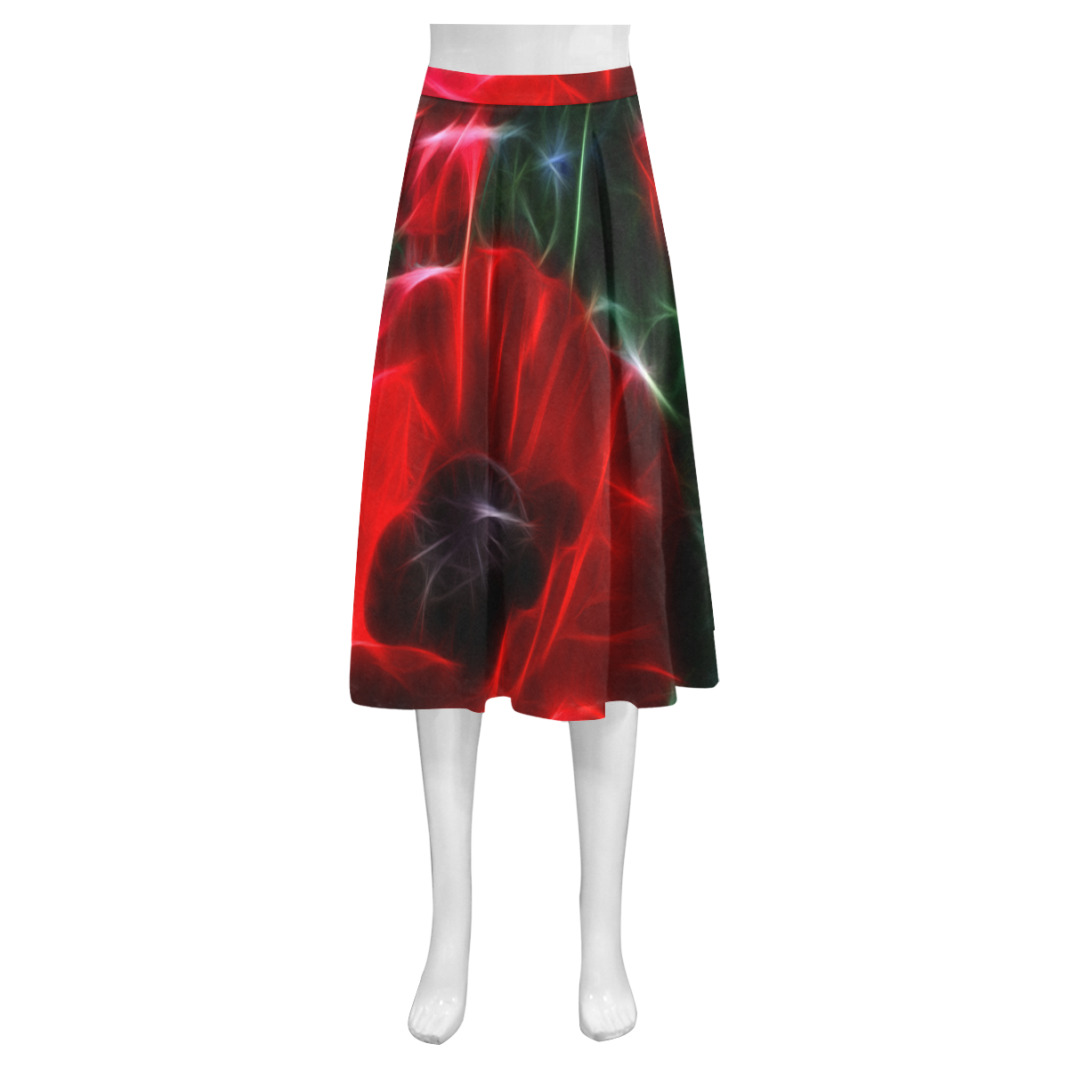 Wonderful Poppies In Summertime Mnemosyne Women's Crepe Skirt (Model D16)