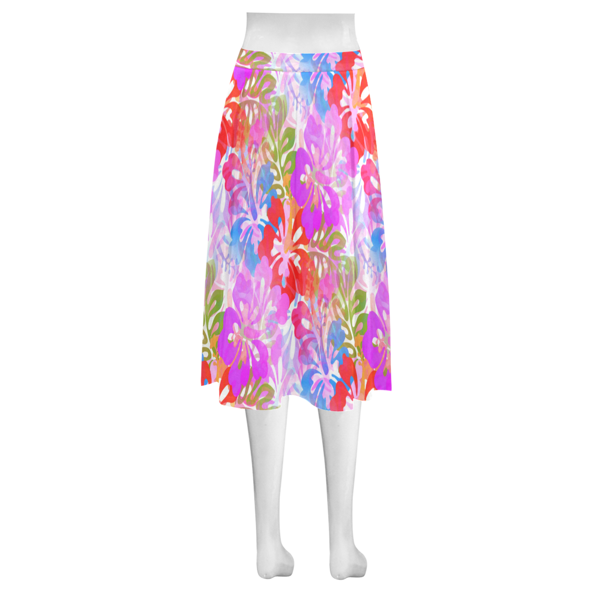 Hibiscus Flower Dreams Mnemosyne Women's Crepe Skirt (Model D16)