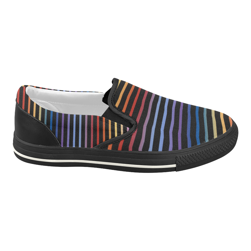 Narrow Flat Stripes Pattern Colored Women's Slip-on Canvas Shoes (Model 019)