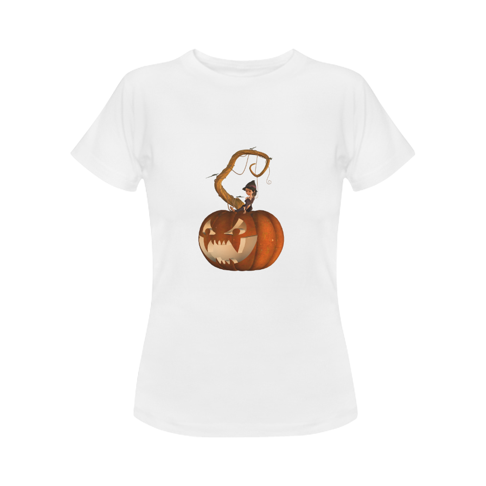Pumpkin with witch Women's Classic T-Shirt (Model T17）