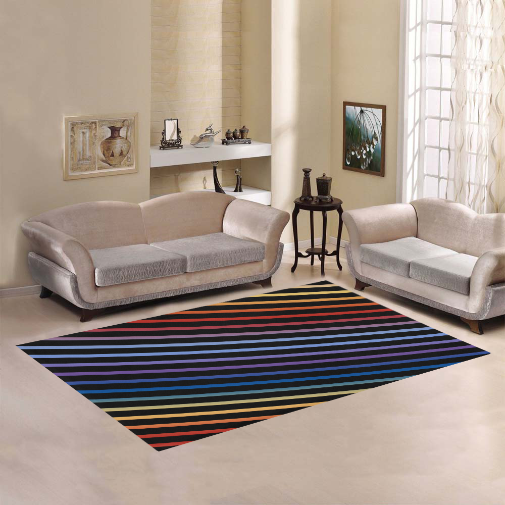 Narrow Flat Stripes Pattern Colored Area Rug7'x5'