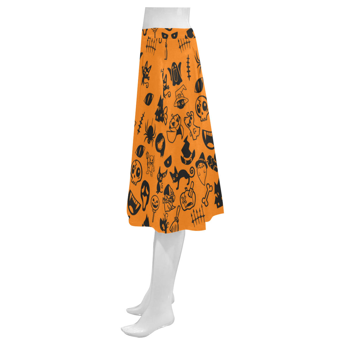 Fun Halloween Characters In Orange And Black Mnemosyne Women's Crepe Skirt (Model D16)
