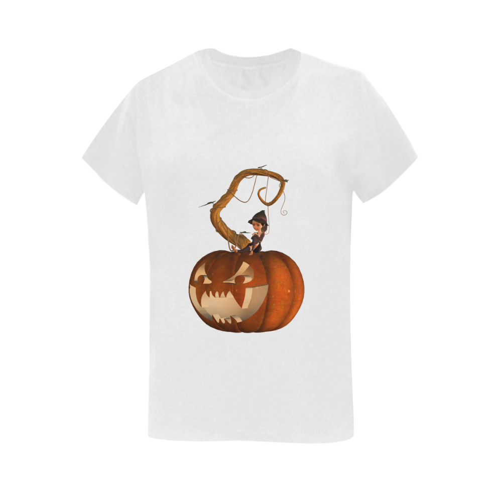 Pumpkin with witch Women's T-Shirt in USA Size (Two Sides Printing)