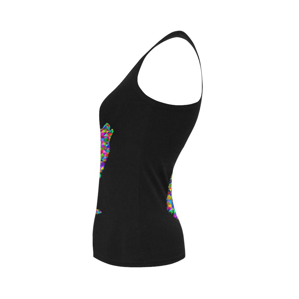 Abstract Triangle Wolf Black Women's Shoulder-Free Tank Top (Model T35)