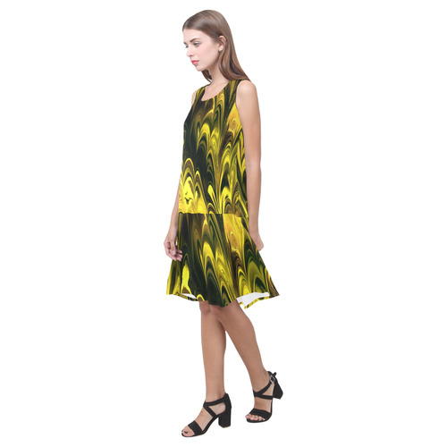 awesome fractal marbled 15 Sleeveless Splicing Shift Dress(Model D17)