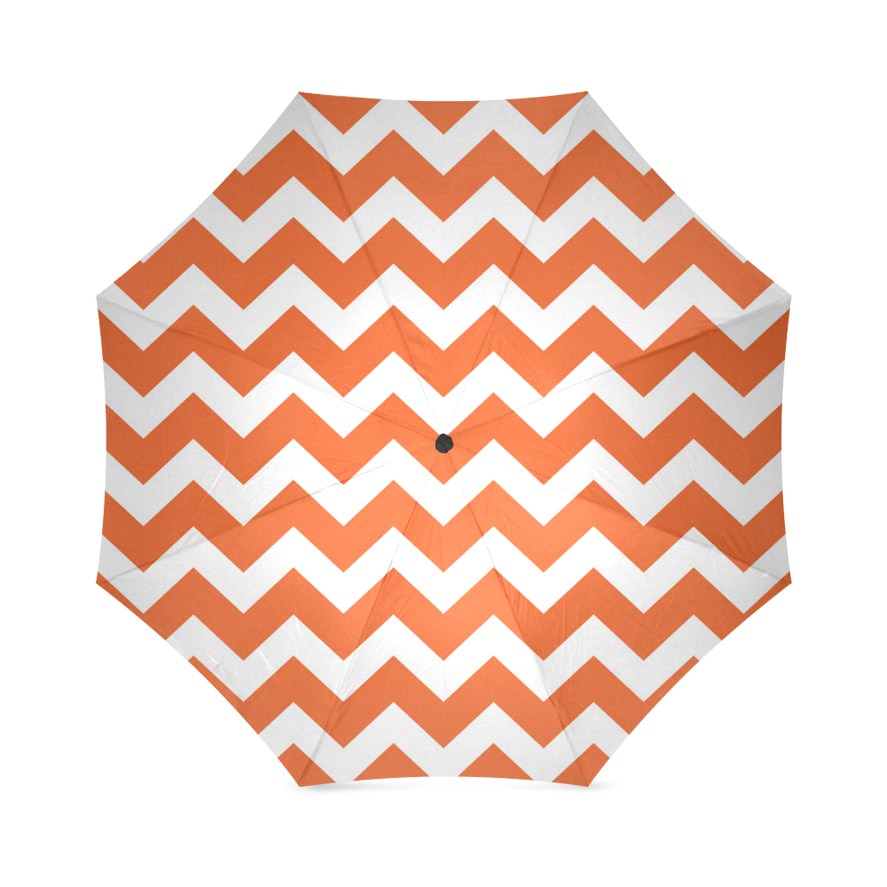 Artistic Zig-Zag autumn umbrella : orange and white Foldable Umbrella (Model U01)