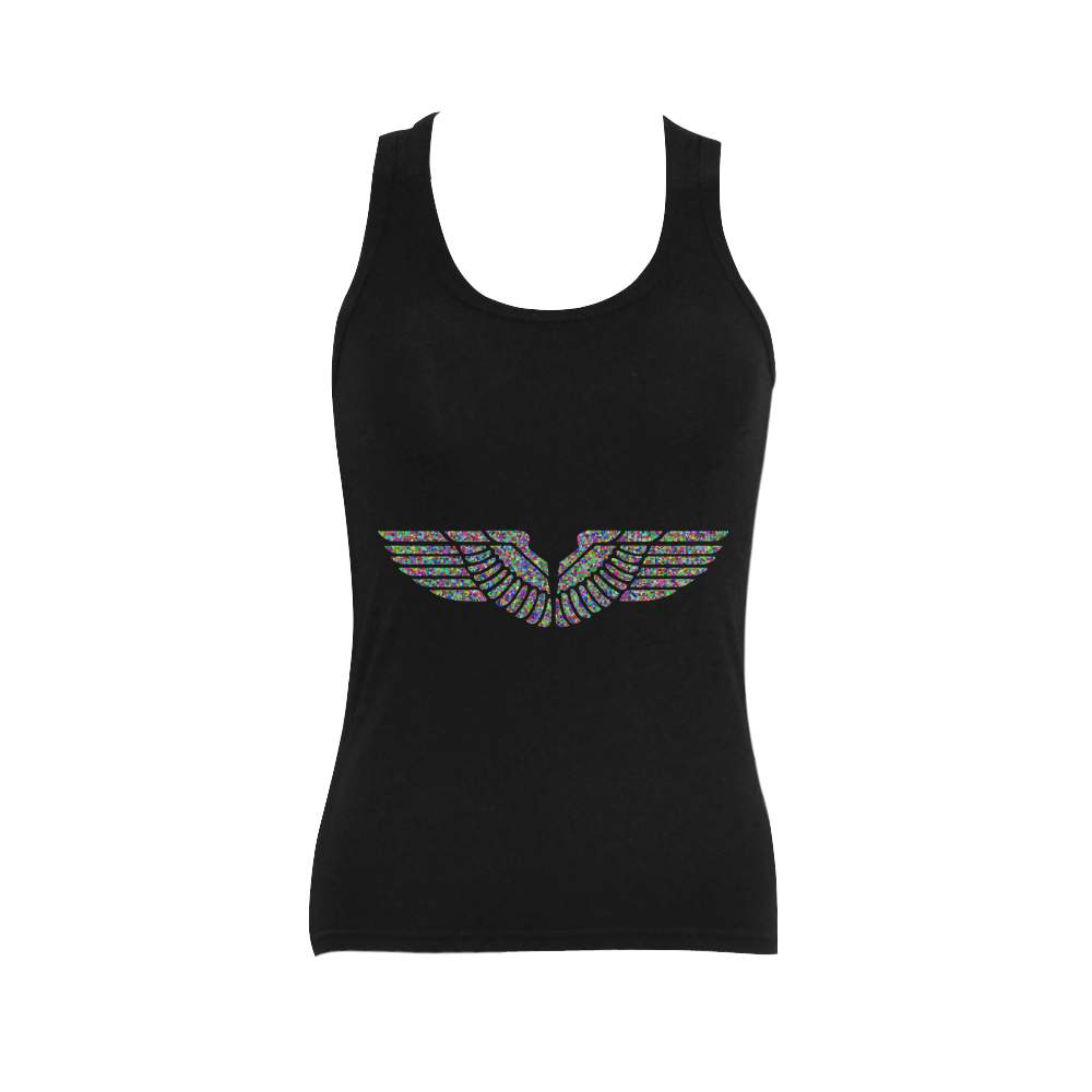 Abstract Triangle Eagle Wings Black Women's Shoulder-Free Tank Top (Model T35)