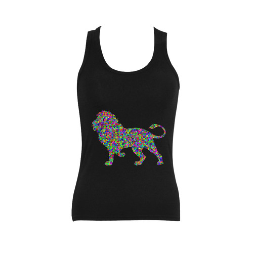 Abstract Triangle Lion Black Women's Shoulder-Free Tank Top (Model T35)