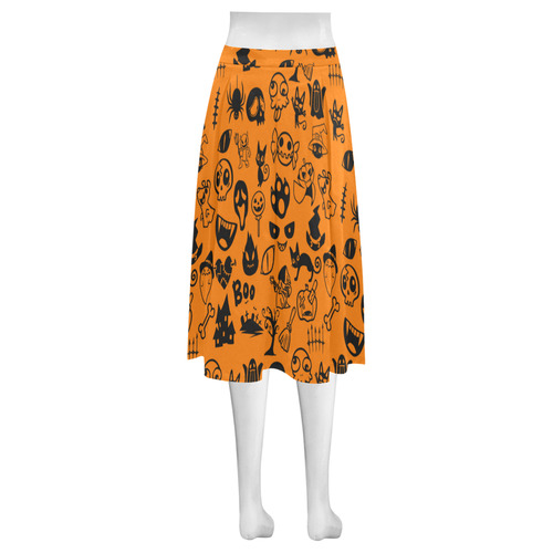 Fun Halloween Characters In Orange And Black Mnemosyne Women's Crepe Skirt (Model D16)