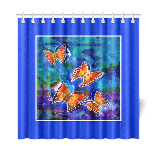 Wax Relief Butterflies Blue Trim Shower Curtain 72"x72"