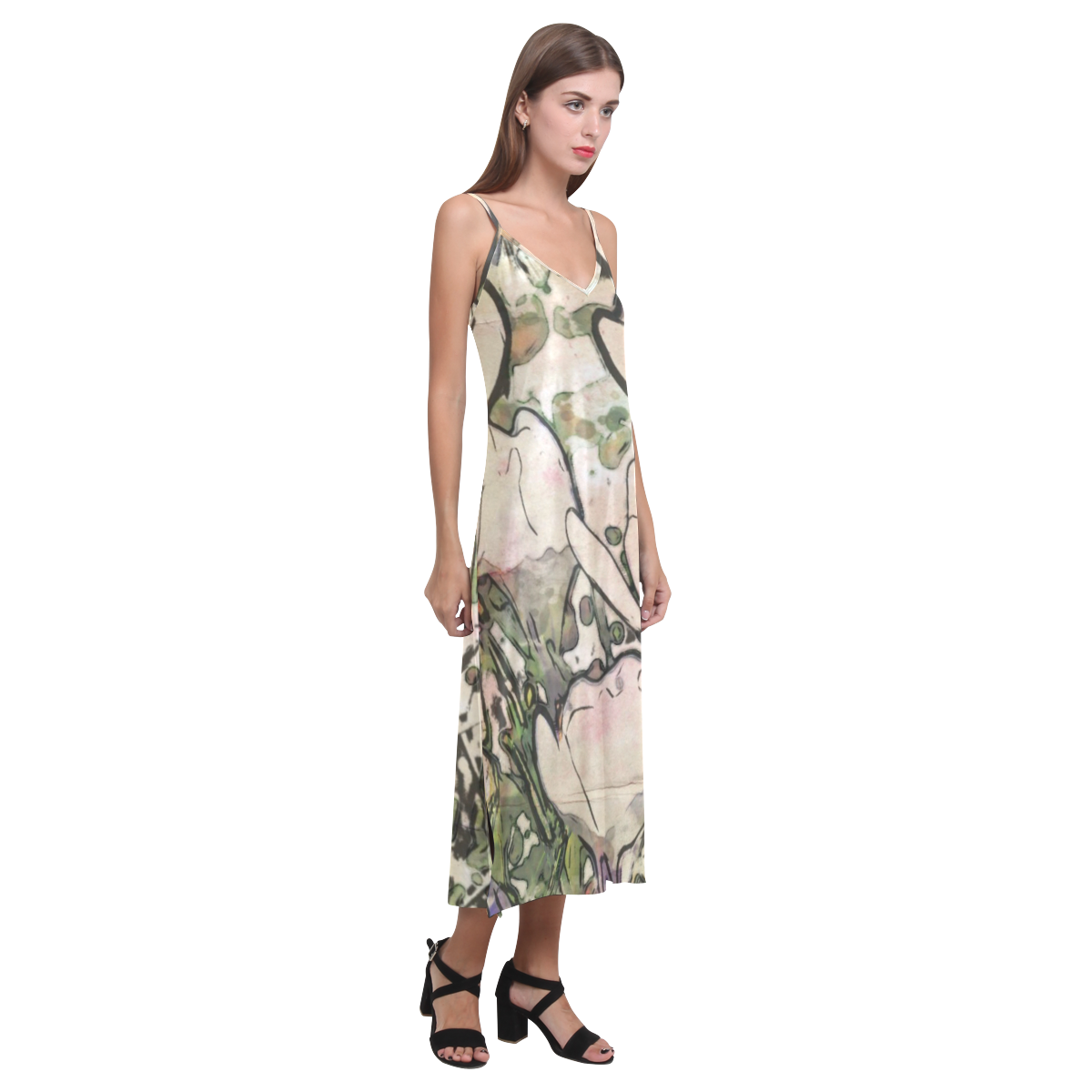 Floral Art Studio 7216 V-Neck Open Fork Long Dress(Model D18)