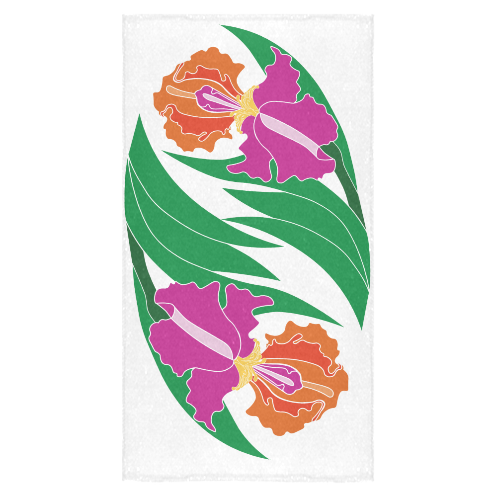 Pink and Orange Iris Yin Yang Bath Towel 30"x56"