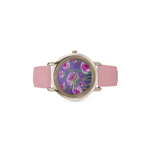 Pink Peonies watch Women's Rose Gold Leather Strap Watch(Model 201)