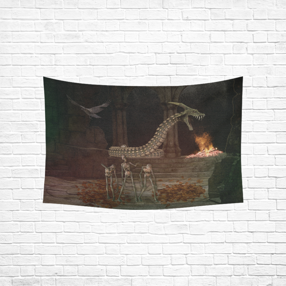 Dragon meet his Zombie Friends Cotton Linen Wall Tapestry 60"x 40"