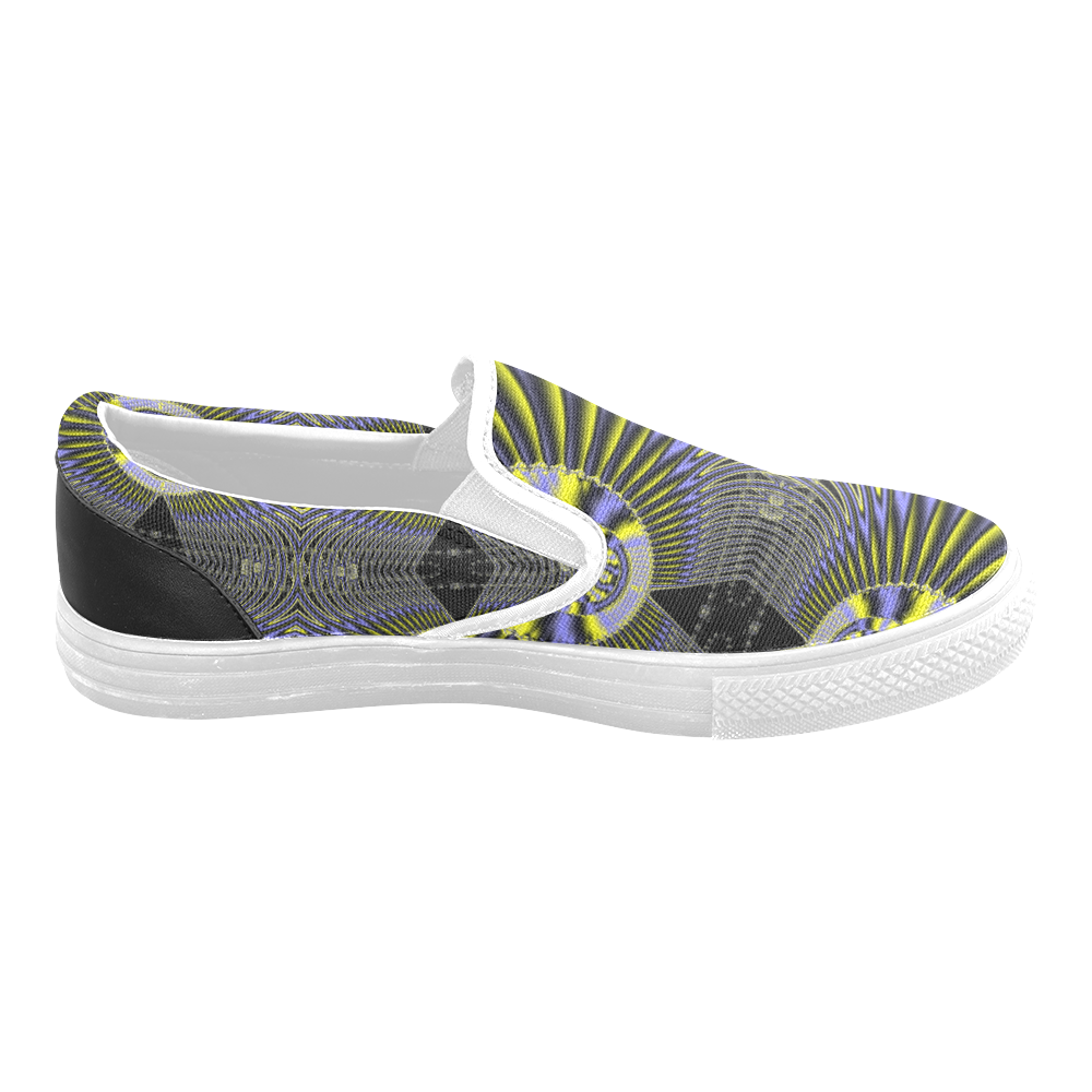Blue And Yellow Fractal Bubbles Men's Slip-on Canvas Shoes (Model 019)