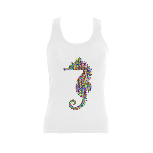 Abstract Triangle Seahorse White Women's Shoulder-Free Tank Top (Model T35)