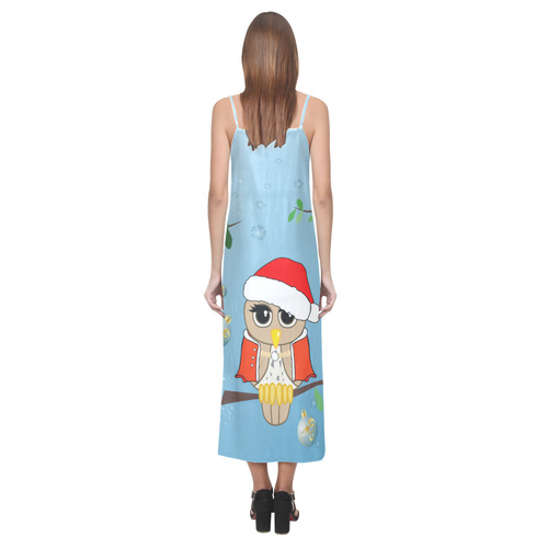 Cute cartoon christmas owls V-Neck Open Fork Long Dress(Model D18)