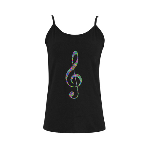 Abstract Triangle Music Note Black Women's Spaghetti Top (USA Size) (Model T34)