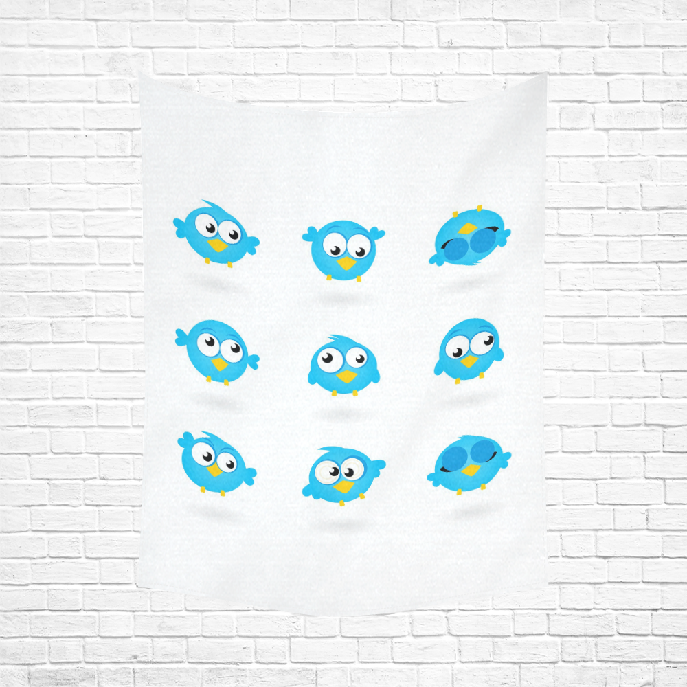 BLUE cute Birds - original designers Wall art in designers quality / perfect original Gift Cotton Linen Wall Tapestry 60"x 80"