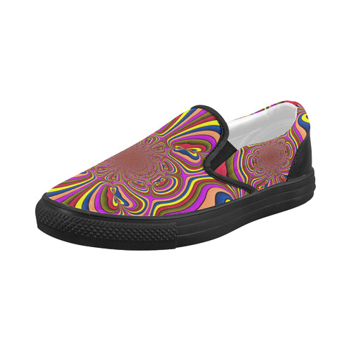Yellow Lilac Abstract Flower Women's Slip-on Canvas Shoes (Model 019)