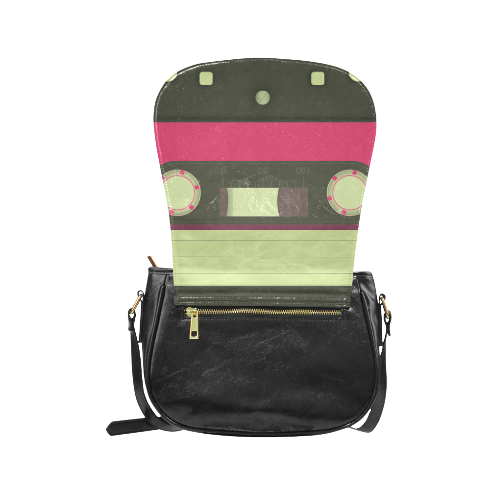 Pink Cassette Tape Classic Saddle Bag/Large (Model 1648)