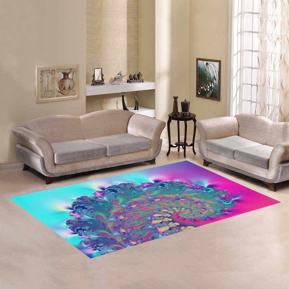 Turquoise Coral Reef Fantasy Fractal Area Rug7'x5'
