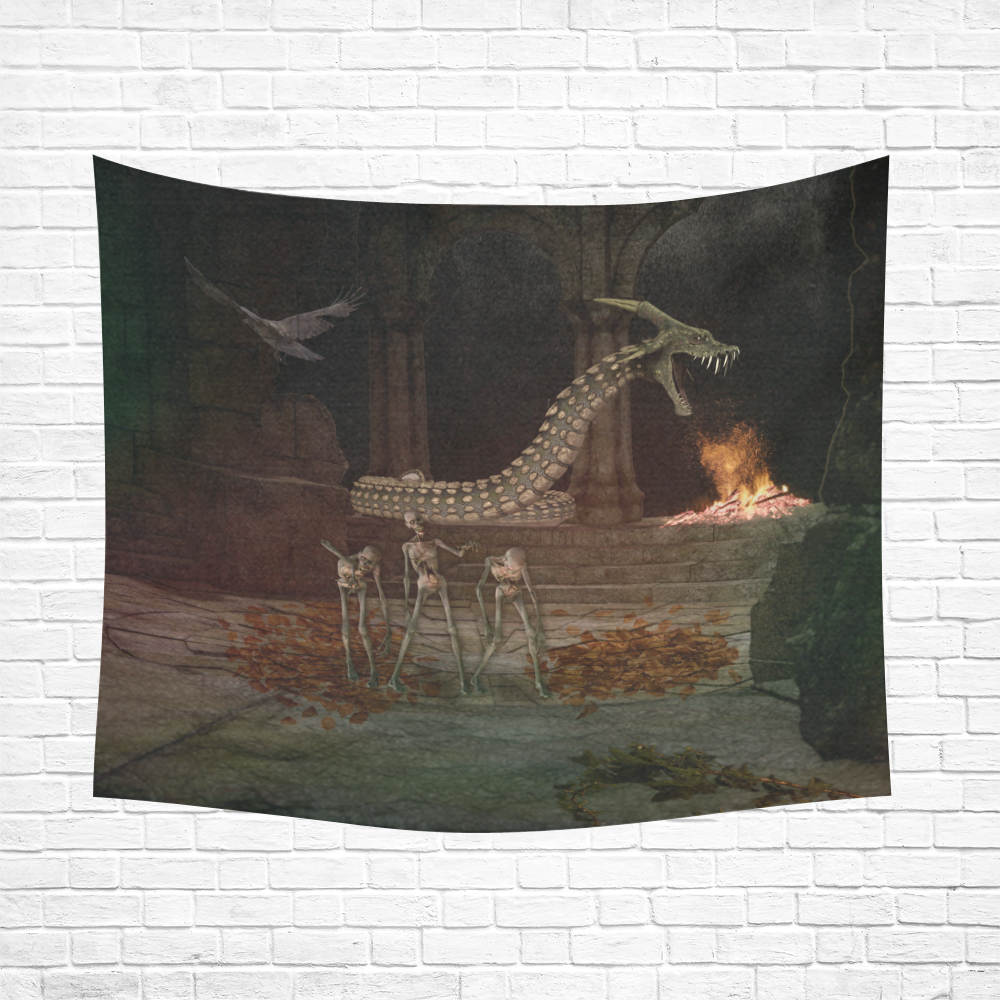 Dragon meet his Zombie Friends Cotton Linen Wall Tapestry 60"x 51"