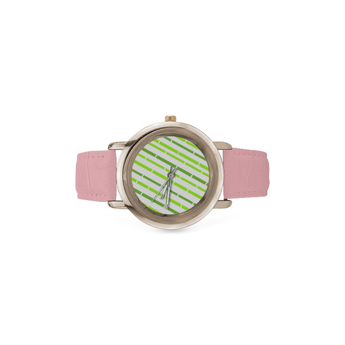 Original Bamboo Art : angle wild green Designers collection with Soft pink Women's Rose Gold Leather Strap Watch(Model 201)