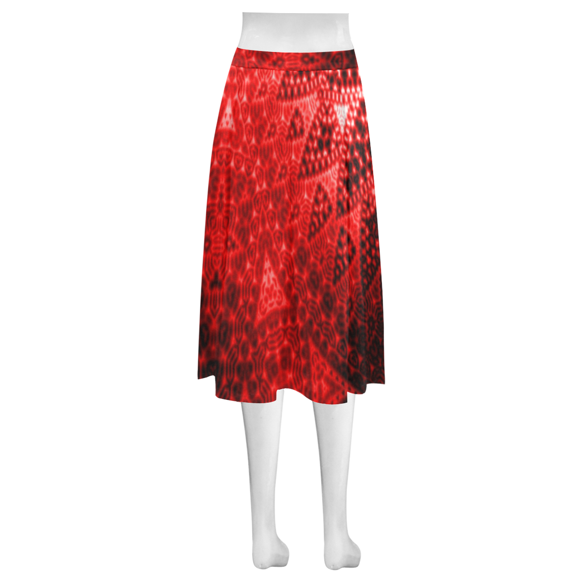 Red Lace Fractal Mnemosyne Women's Crepe Skirt (Model D16)
