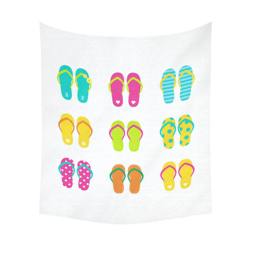 Summer Wall Canvas designers edition with wild Shoes : yellow, blue, pink Cotton Linen Wall Tapestry 51"x 60"