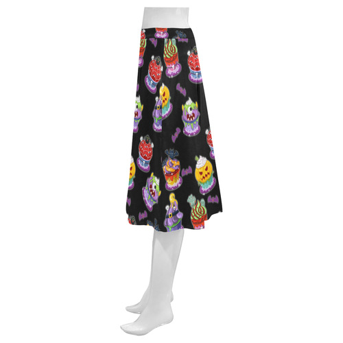 Spooky Halloween Cupcakes Mnemosyne Women's Crepe Skirt (Model D16)