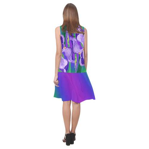 Purple Iris Diagonal Peacock Rainbow Sleeveless Splicing Shift Dressmodel D17 Id D877959 