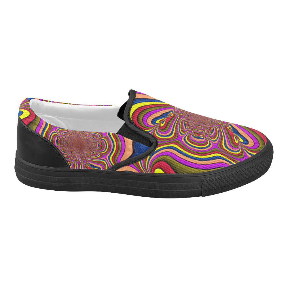 Yellow Lilac Abstract Flower Women's Slip-on Canvas Shoes (Model 019)