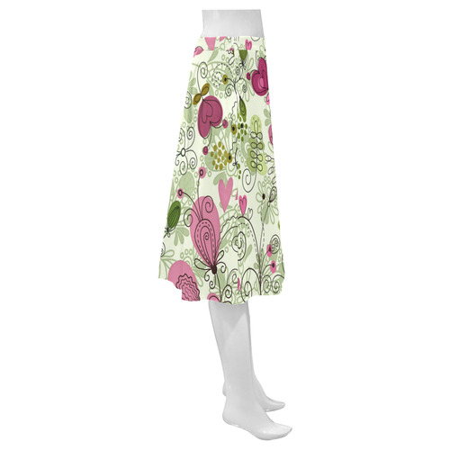 doodle flowers, flower Mnemosyne Women's Crepe Skirt (Model D16)