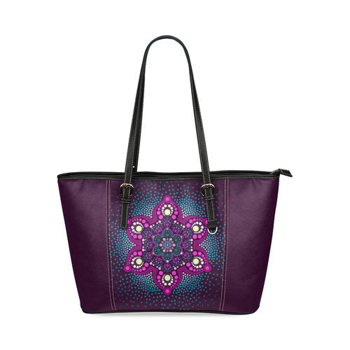 Dot painting meets mandalas 3 - 16 Leather Tote Bag/Small (Model 1640)