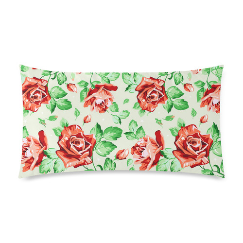 Red Roses Vintage Floral Wallpaper Custom Rectangle Pillow Case 20"x36" (one side)