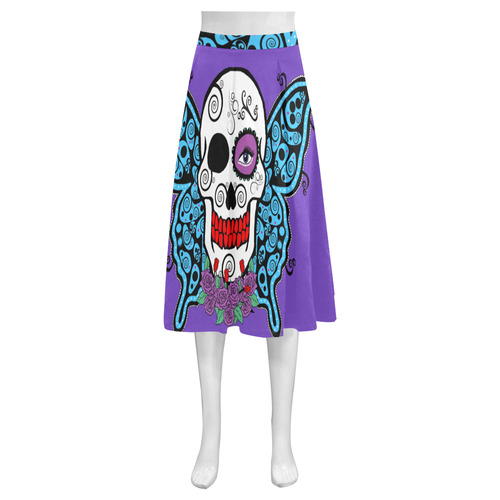 WINGED SUGAR SKULL Mnemosyne Women's Crepe Skirt (Model D16)