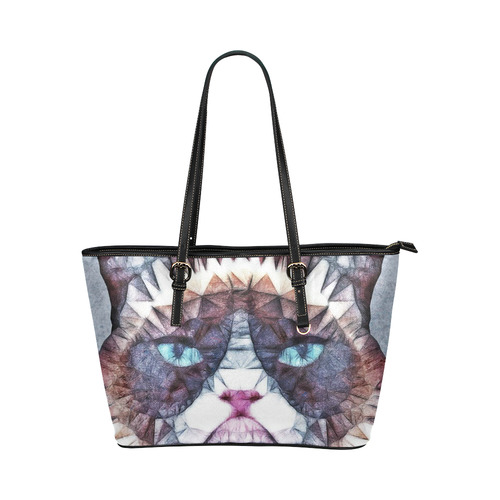 grouchy cat Leather Tote Bag/Small (Model 1651)