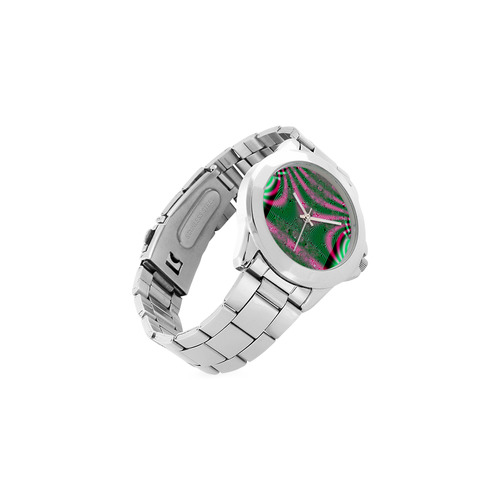 Kimono in Pink and Green Fractal Unisex Stainless Steel Watch(Model 103)