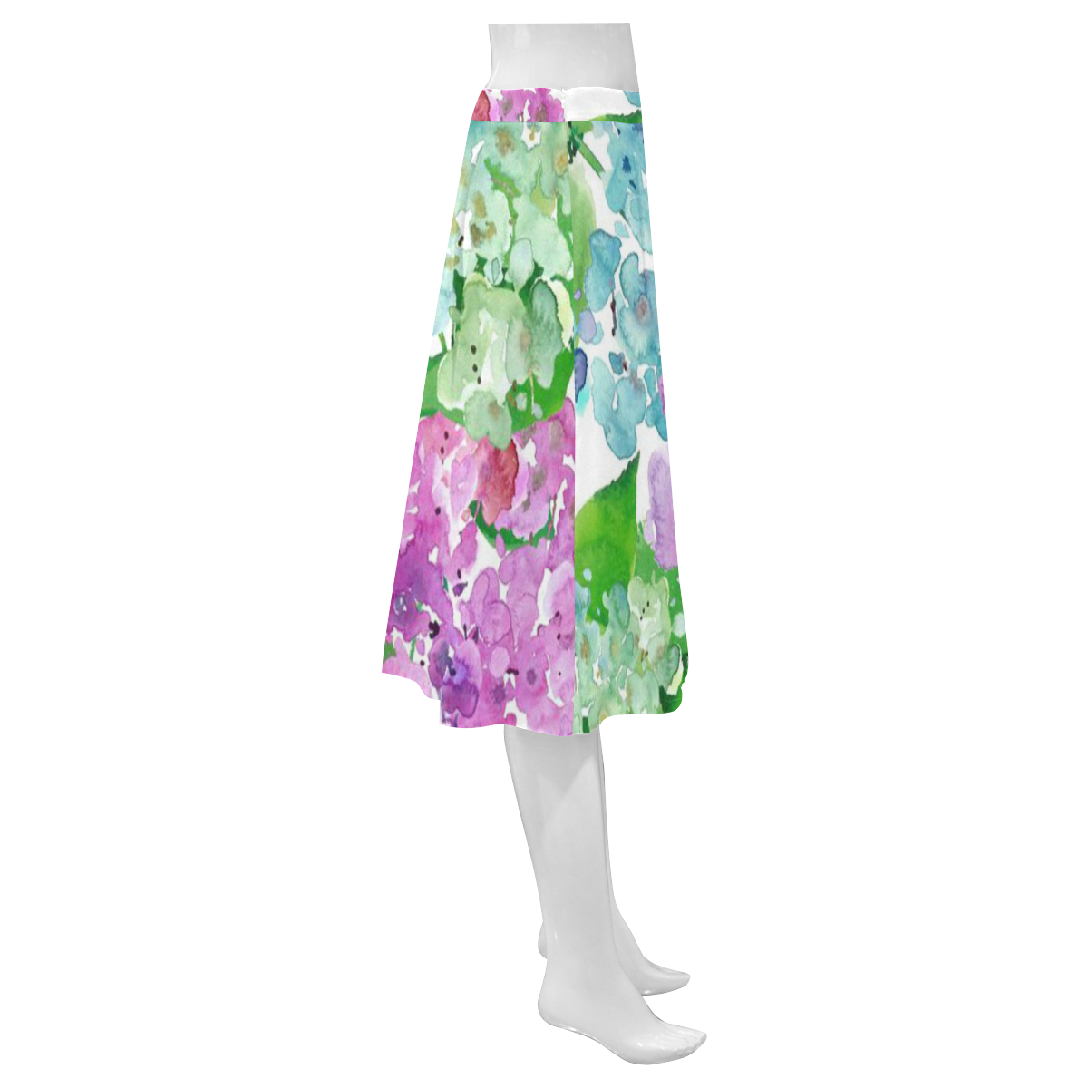 Watercolor Hydrangea, flower, flowers Mnemosyne Women's Crepe Skirt (Model D16)