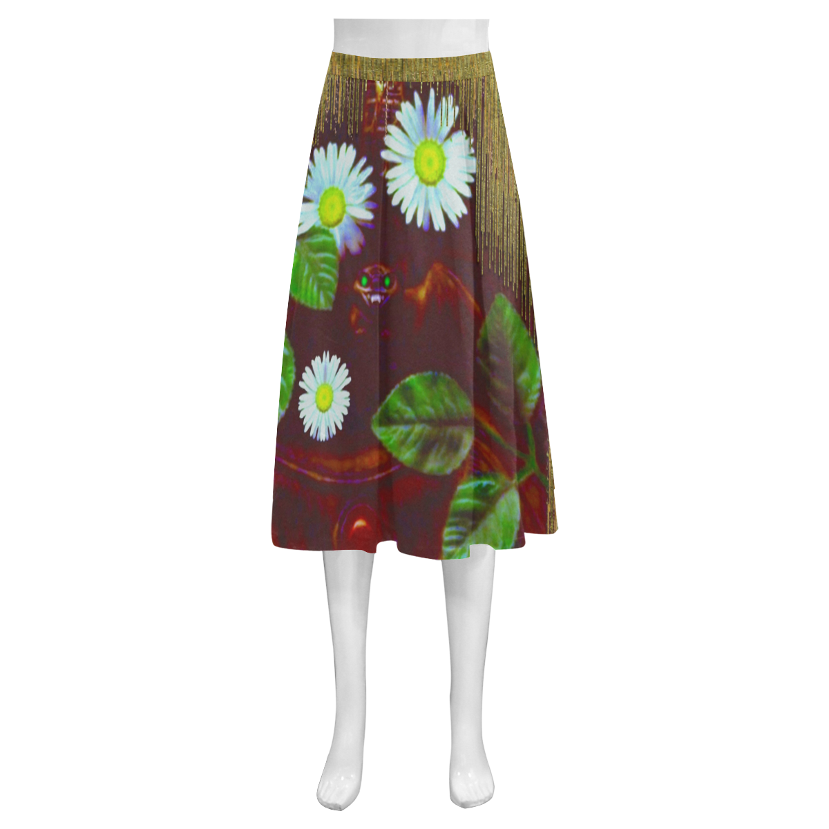 Peace bat in the dark Mnemosyne Women's Crepe Skirt (Model D16)