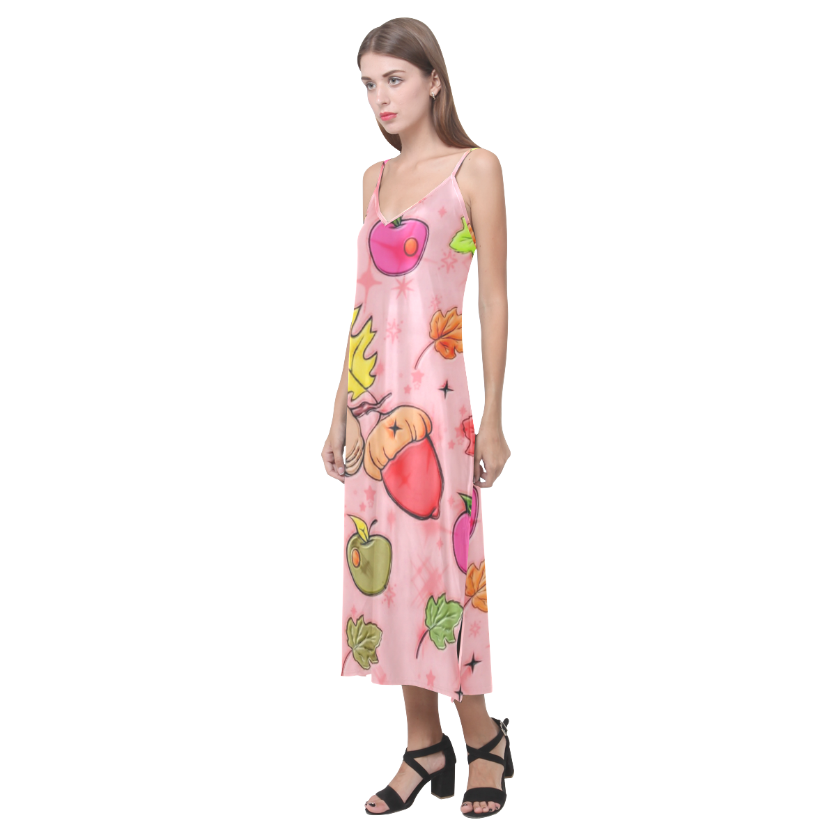 Popart Fall by Popart Lover V-Neck Open Fork Long Dress(Model D18)