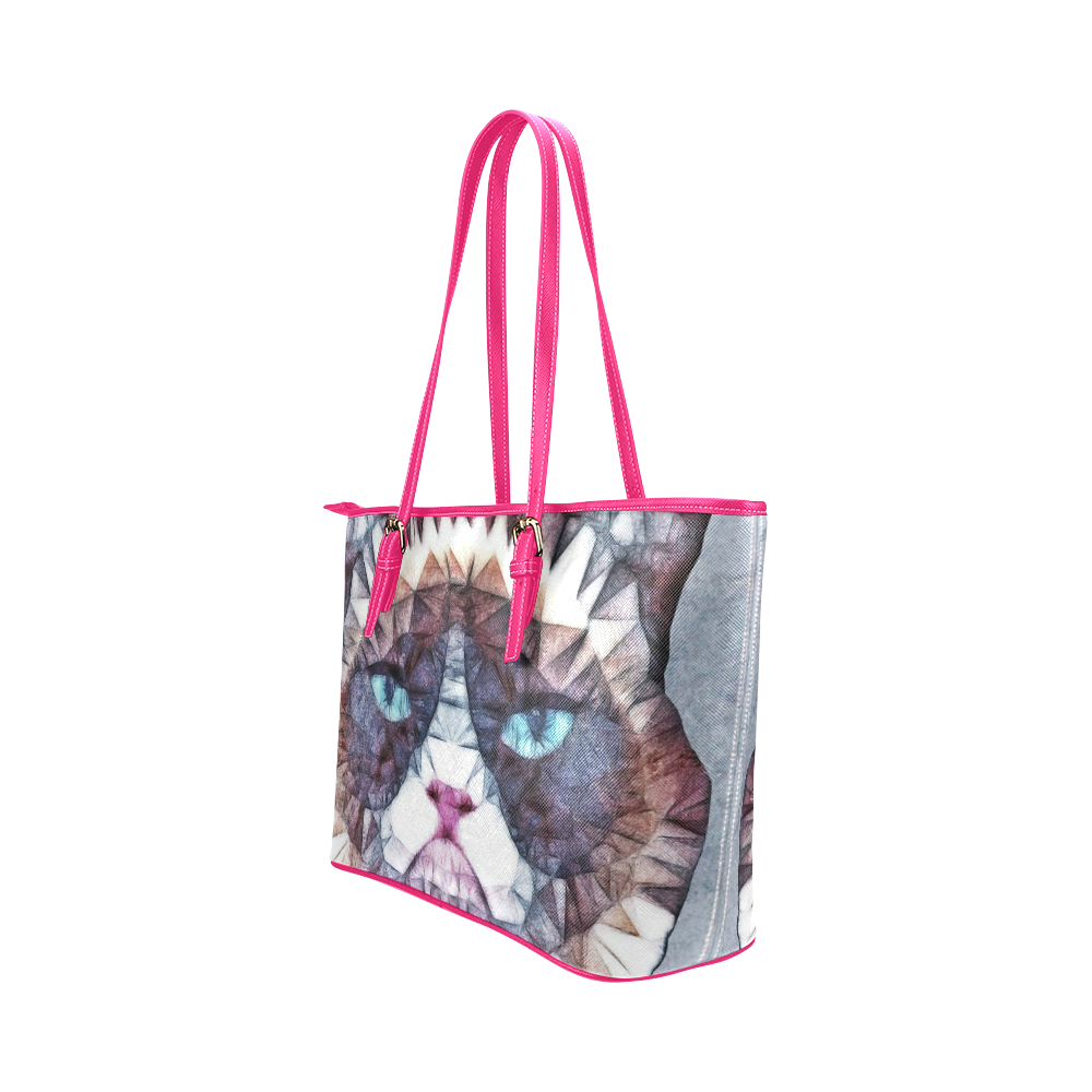 grouchy cat Leather Tote Bag/Large (Model 1651)