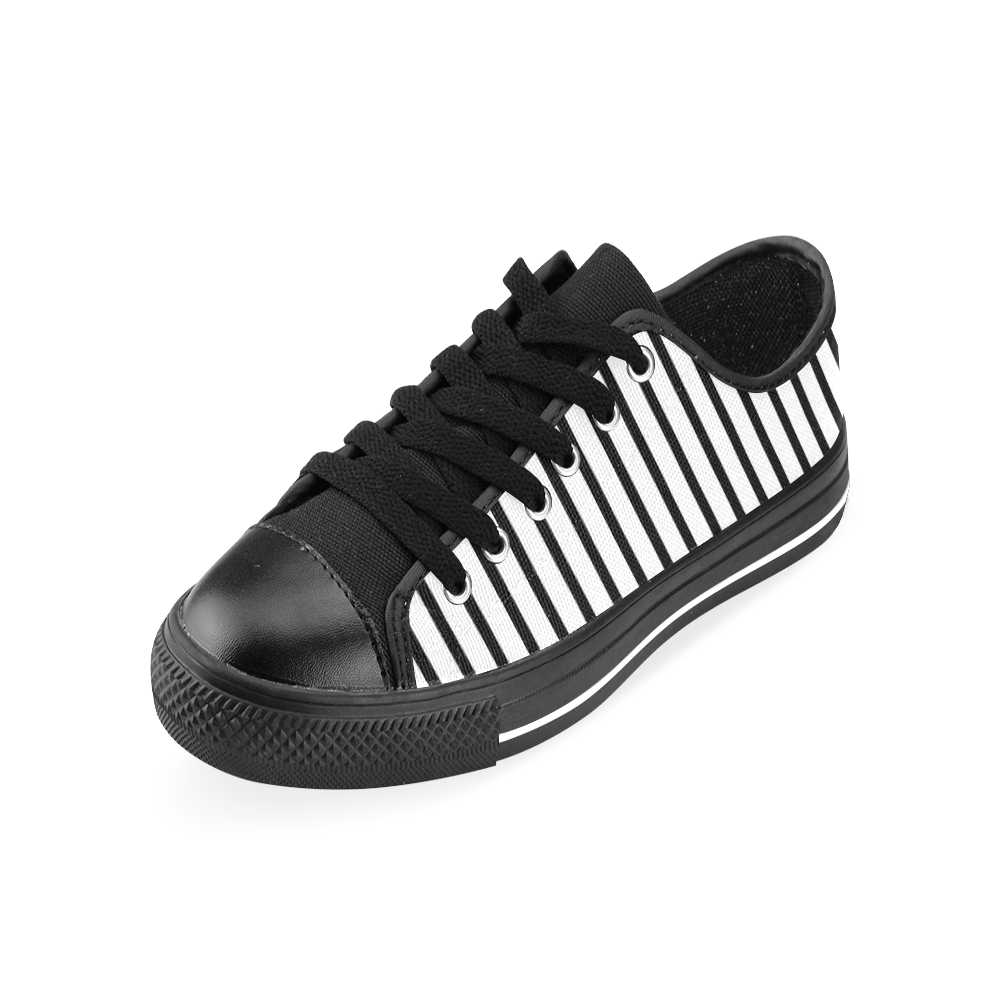 Narrow Black Flat Stripes Pattern Men's Classic Canvas Shoes/Large Size (Model 018)