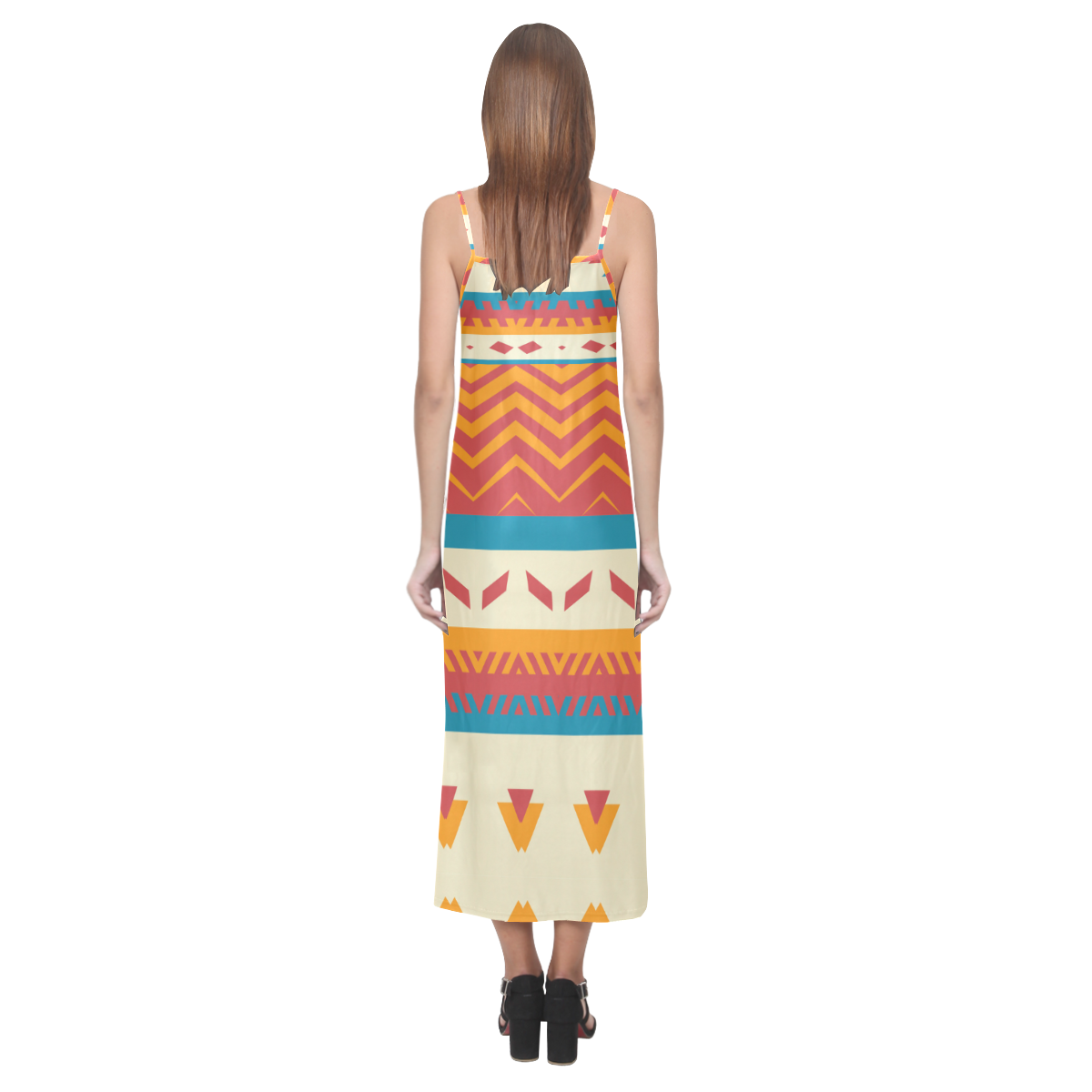 Tribal shapes V-Neck Open Fork Long Dress(Model D18)