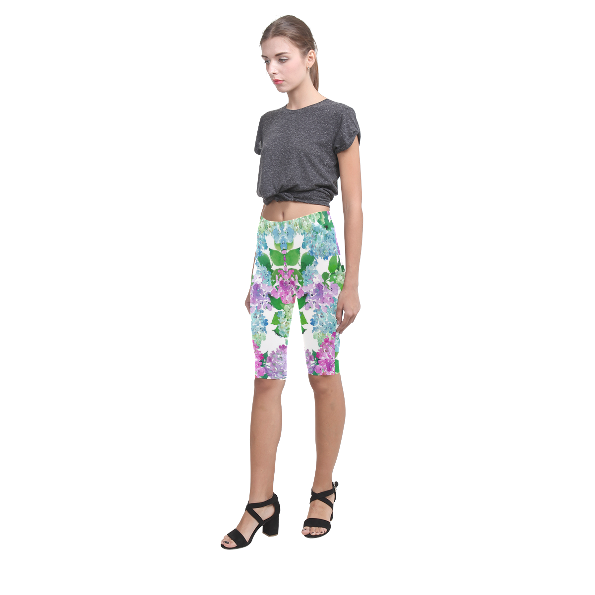 Watercolor Hydrangea, flower, flowers Hestia Cropped Leggings (Model L03)