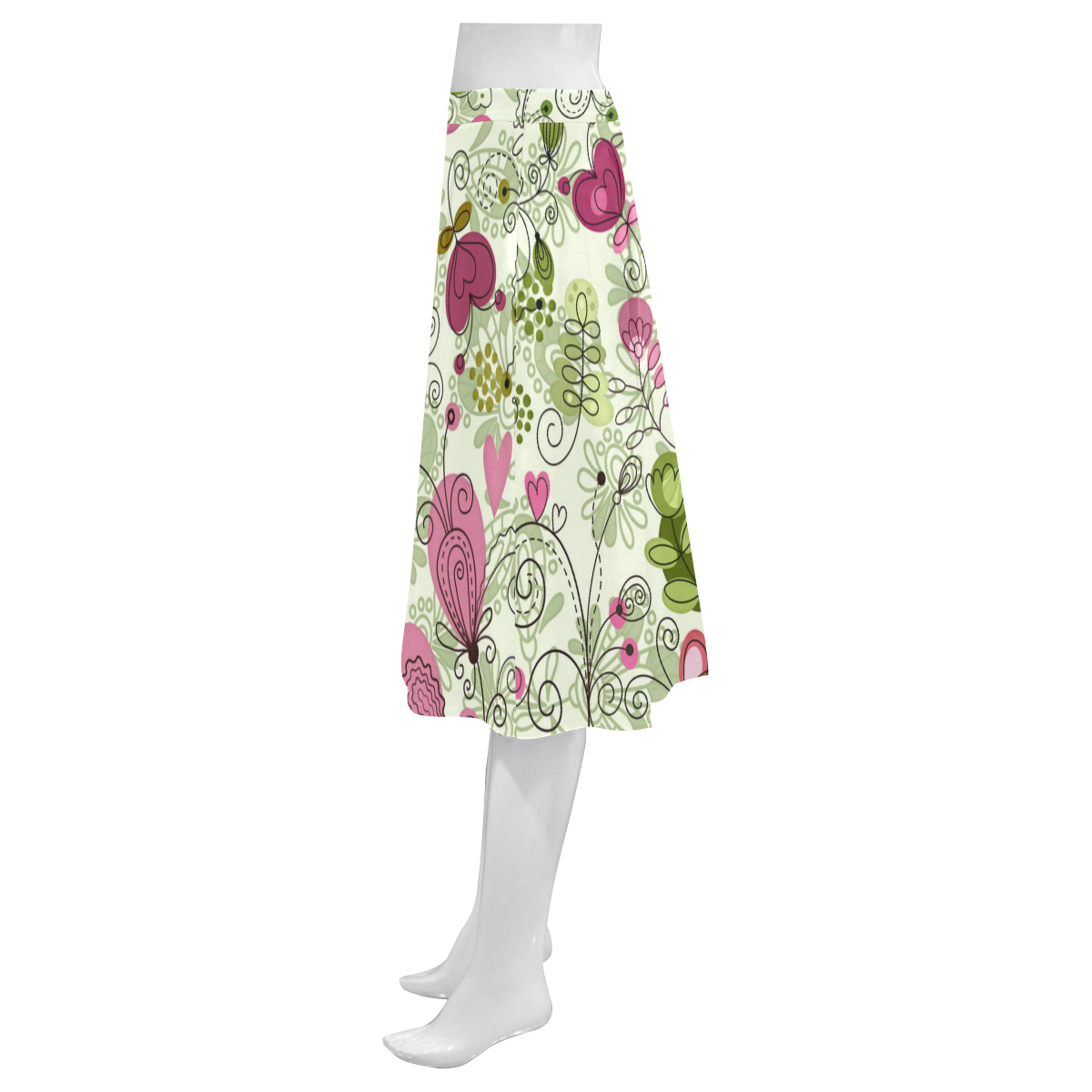 doodle flowers, flower Mnemosyne Women's Crepe Skirt (Model D16)